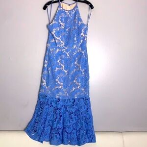 KEEPSAKE The Label sky blue lace trumpet dress midi medium women cocktail